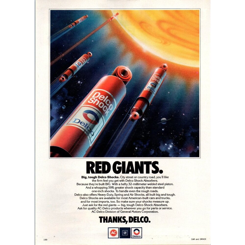 1980 Delco Shocks Red Giants Vintage Print Ad Astronomy Planet Space Wall Art
